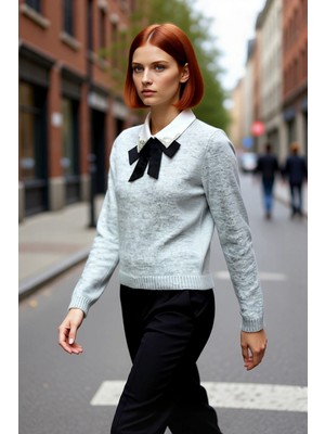 PayBuy Kadınlara Özel Şık Taş ve Kurdele Detaylı Triko Kazak Regular Kalıp Kışlık Kombinler Için Ideal