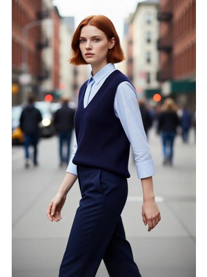 PayBuy Kadın Relaxed Kalıp V Yaka Çizgili Gömlek Detaylı Uzun Kollu Selanik Dokuma Triko Kazak Kışlık