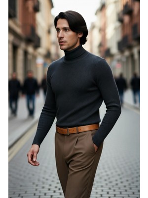 PayBuy Erkek Fitted Balıkçı Yaka Fitilli Triko Kazak Kış Günleri Için Ideal Şıklığı ve Konforu Sunar