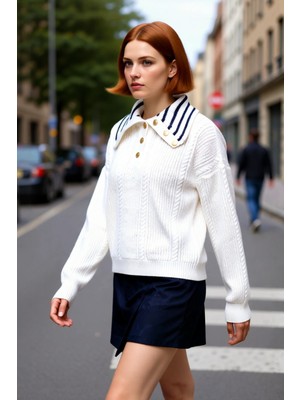 PayBuy Kadın Geniş Kalıp Saç Örgülü Devrik Yaka Akrilik Triko Kazak Kışlık Günlük Şık ve Rahat Kombinler