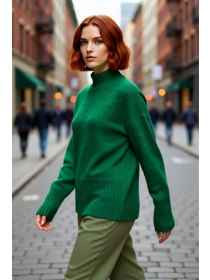 PayBuy Kadın Oversize Kesim Dik Yaka Reglan Kol Düz Gri Triko Kazak Kışlık Günlük Giyim Için Ideal Seçim