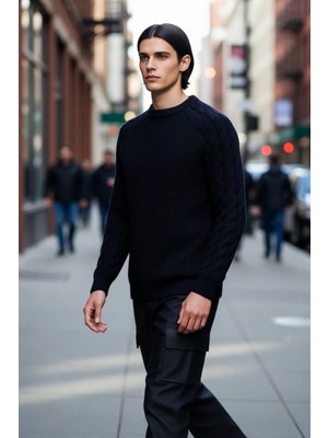 PayBuy Unisex Casual Regular Fit Bisiklet Yaka Saç Örgü Desenli Kalın Triko Kazak Kış Kombinleri Için Ideal