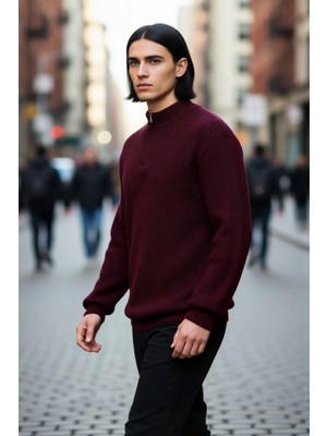 PayBuy Erkek Regular Kalıp Düz Akrilik Triko Yarım Fermuarlı Dik Yaka Büyük Beden Kazak Kaliteli Şık