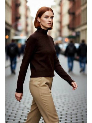PayBuy Kadın Oversize Dik Yaka Triko Kazak Reglan Kol Kışlık Günlük Şıklık Sunan Bordo Basic Tasarım
