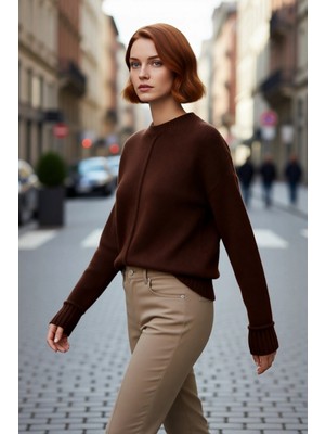 PayBuy Kadın Oversize Kalın Triko Kazak Düşük Kol Bisiklet Yaka Düz Desen Gri Modern Şık Kışlık Kaliteli