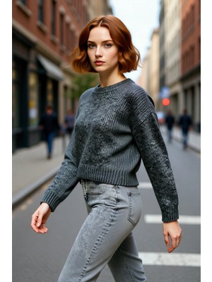 PayBuy Kadın Oversize Bisiklet Yaka Düşük Kol Kalın Triko Kazak Kışlık Rahat Şık Günlük Kombinler Için