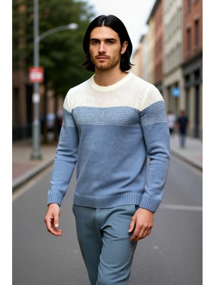 PayBuy Erkek Fitted Bisiklet Yaka Uzun Kollu Renk Bloklu Akrilik Triko Kazak Günlük Şıklık Için Ideal