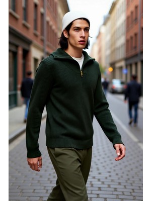 PayBuy Erkek Regular Fit Fermuarlı Dik Yaka Kalın Triko Kazak Yünlü Karışım Kışlık Günlük Konfor Için Ideal