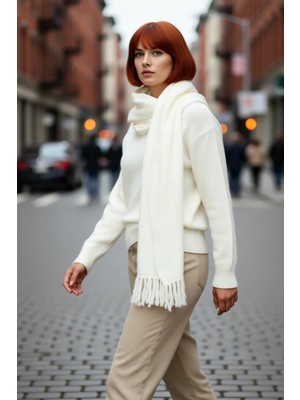 PayBuy Kadın Regular Kalıp Akrilik Triko Kazak Şal Detaylı Bisiklet Yaka Düşük Kol Kış Sezonu Için