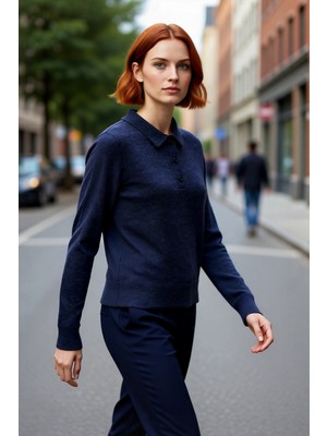 PayBuy Kadın Regular Kalıp Uzun Kollu Polo Yaka Triko Kazak Kış ve Sonbahar Için Ideal Basic Model