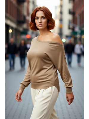 PayBuy Kadın Carmen Yaka Düz Triko Kazak Ince Yapısı ile Ilkbahar Sonbahar Günlük Şıklığı Sunar Kaliteli