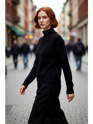 PayBuy Kadın Gri Oversize Triko Kazak Dik Yaka Düşük Kol Detayıyla Kışın Rahat ve Şık Bir Tarz Kaliteli