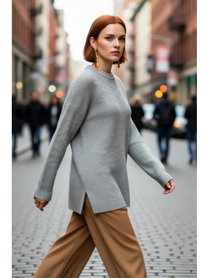 PayBuy Kadın Oversize Kalıp Düşük Kol Bisiklet Yaka Triko Kazak Basic Rahat Kışlık Stil Seçimi Kaliteli