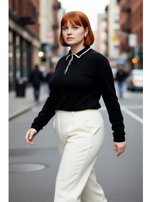 PayBuy Kadın Siyah Polo Yaka Düz Triko Kazak Regular Kalıp Kışlık Uzun Kollu Şık ve Konforlu Tasarım