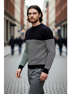 PayBuy Erkek Slim Fit Bisiklet Yaka Çizgili Triko Kazak Kış Günleri Için Modern ve Rahat Bir Seçenek