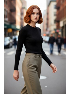 PayBuy Kadın Polo Yaka Fitted Triko Kazak Uzun Kollu Şık ve Modern Tasarımıyla Günlük Kombinler Için Ideal