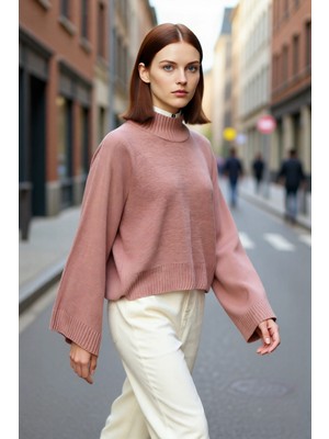 PayBuy Kadın Oversize Dik Yaka Ispanyol Kol Akrilik Triko Kazak Soğuk Havalarda Rahat ve Şık Kaliteli