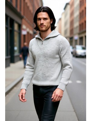 PayBuy Erkek Regular Fit Fermuarlı Dik Yaka Kalın Triko Kazak Yünlü Karışım Kışlık Günlük Konfor Için Ideal