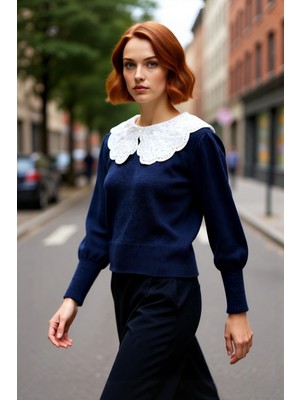 PayBuy Kadın Garnili Gömlek Yaka Regular Kalıp Triko Kazak Kışlık Soğuk Havalarda Şık Seçiminiz Kaliteli