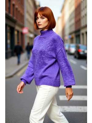 PayBuy Kadın Oversize Kalın Dik Yaka Triko Kazak Kışlık Soğuk Havalarda Konforlu Günlük Stil Kaliteli