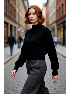 PayBuy Kadınlar Için Dik Yaka Regular Kalıp Düşük Kol Düğme Detaylı Triko Kazak Soğuk Günlerin Şık Seçimi