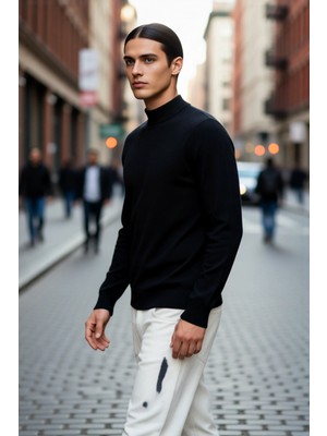 PayBuy Erkek Fitted %100 Pamuk Yarım Balıkçı Yaka Basic Triko Kazak Kış Şıklığı Için Idealdir Kaliteli