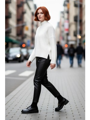 PayBuy Kadın Gri Oversize Dik Yaka Akrilik Selanik Dokuma Uzun Kollu Basic Triko Kazak Kaliteli Şık