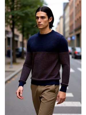 PayBuy Erkek Slim Fit Bisiklet Yaka Çizgili Triko Kazak Kış Günleri Için Modern ve Rahat Bir Seçenek