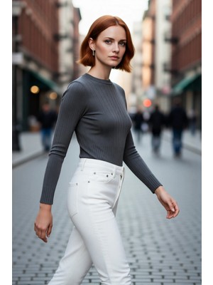 PayBuy Kadın Fitted Bisiklet Yaka Uzun Kollu Basic Triko Kazak Ilkbahar Sonbahar Şıklığına Zarif Dokunuş
