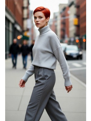 PayBuy Kadın Oversize Düşük Kol Dik Yaka Uzun Triko Kazak Basic Modern Rahat Kış Günlük Şıklığı Sunar