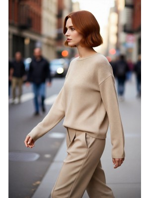 PayBuy Kadın Oversize Fit Düşük Kol Bisiklet Yaka Basic Triko Kazak Casual Günlük Kış Şıklığı Sunar