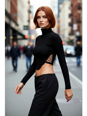 PayBuy Kadın Fitted Dik Yaka Süper Crop Asimetrik Ince Triko Kazak Bluz Kışlık Şık Kombinler Için Ideal