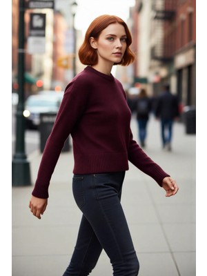 PayBuy Kadın Oversize Crop Düşük Kol Bisiklet Yaka Düz Triko Kazak Kışlık Günlük Şıklık Için Konforlu Bir