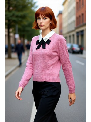 PayBuy Kadınlara Özel Şık Taş ve Kurdele Detaylı Triko Kazak Regular Kalıp Kışlık Kombinler Için Ideal