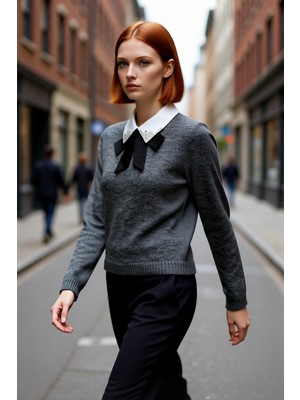 PayBuy Kadınlara Özel Şık Taş ve Kurdele Detaylı Triko Kazak Regular Kalıp Kışlık Kombinler Için Ideal