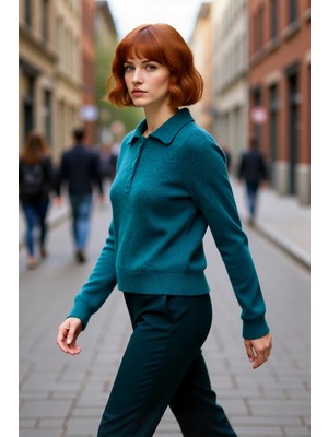 PayBuy Kadın Regular Kalıp Polo Yaka Triko Kazak Kış Sezonu Için Özel Tasarım Rahat Şık ve Konforlu