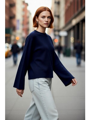 PayBuy Kadın Regular Kalıp Bisiklet Yaka Uzun Ispanyol Kollu Basic Triko Kazak Günlük Şıklık Sunar