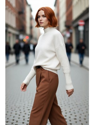 PayBuy Kadın Oversize Kesim Dik Yaka Reglan Kol Düz Gri Triko Kazak Kışlık Günlük Giyim Için Ideal Seçim