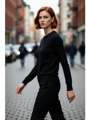 PayBuy Kadın Ince Triko Bisiklet Yaka Regular Kalıp Düz Standart Kollu Rahat Günlük Kazak Stili Kaliteli