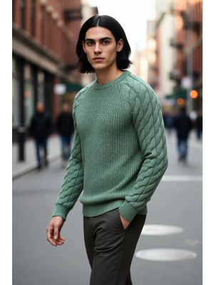 PayBuy Unisex Casual Regular Fit Bisiklet Yaka Saç Örgü Desenli Kalın Triko Kazak Kış Kombinleri Için Ideal