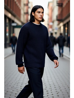 PayBuy Erkek Gri Oversize Bisiklet Yaka Düz Düşük Kol Akrilik Triko Kazak Casual Tarzlara Özel Rahatlık