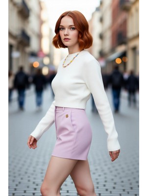 PayBuy Kadın Fitted Crop Akrilik Bisiklet Yaka Uzun Kollu Triko Kazak Ilkbahar Sonbahar Kış Şıklığı