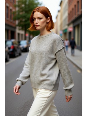 PayBuy Kadın Oversize Basic Triko Kazak Bisiklet Yaka Uzun Kollu Rahat Kışlık Giyim Modern Kesim Kaliteli