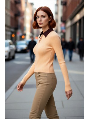 PayBuy Kadın Ince Polo Yaka Fitted Triko Body Kazak Bahar Mevsimi Için Şık ve Rahat Günlük Giyimde Ideal