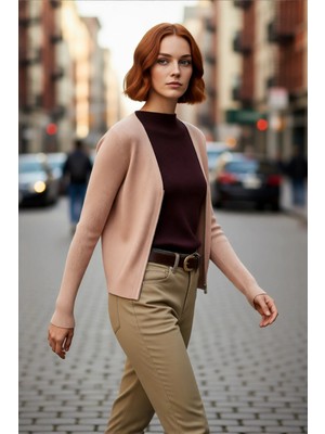 PayBuy Kadın Dik Yaka Renk Bloklu Fitilli Triko Kazak Fitted Kalıp Uzun Kollu Casual Basic Model Kaliteli