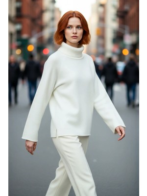 PayBuy Kadın Oversize Balıkçı Yaka Reglan Kol Triko Kazak Kışlık Rahat ve Şık Günlük Kombinler Için Ideal