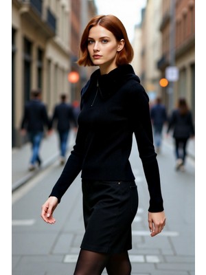 PayBuy Kadın Fitted Kürklü Yaka Triko Kazak Basic Siluet Uzun Kollu Şık Günlük Gündüz Gece Kombinleri Için