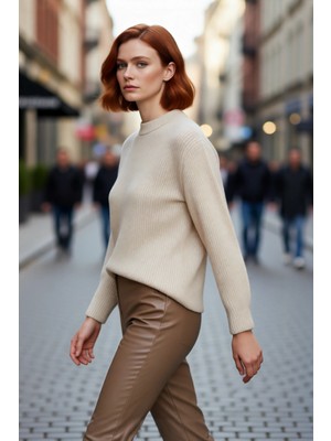 PayBuy Kadın Oversize Kalıp Düşük Kol Bisiklet Yaka Triko Kazak Basic Rahat Kışlık Stil Seçimi Kaliteli