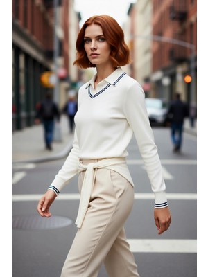 PayBuy Kadın Polo Yaka Ince Triko Kazak Regular Kalıp Uzun Kollu Şık ve Konforlu Günlük Giysi Kaliteli