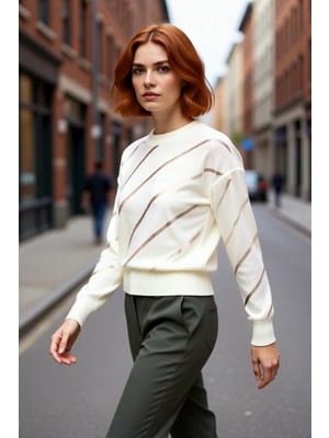 PayBuy Kadınlara Özel Regular Kalıp Ajurlu Triko Kazak Bisiklet Yaka Düşük Kollu Modern Şıklık Kaliteli